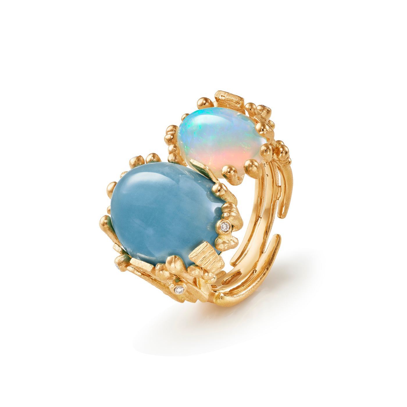 BoHo | Ring 18 kt. rødguld Akvamarin, opal og brillanter | A2922-403